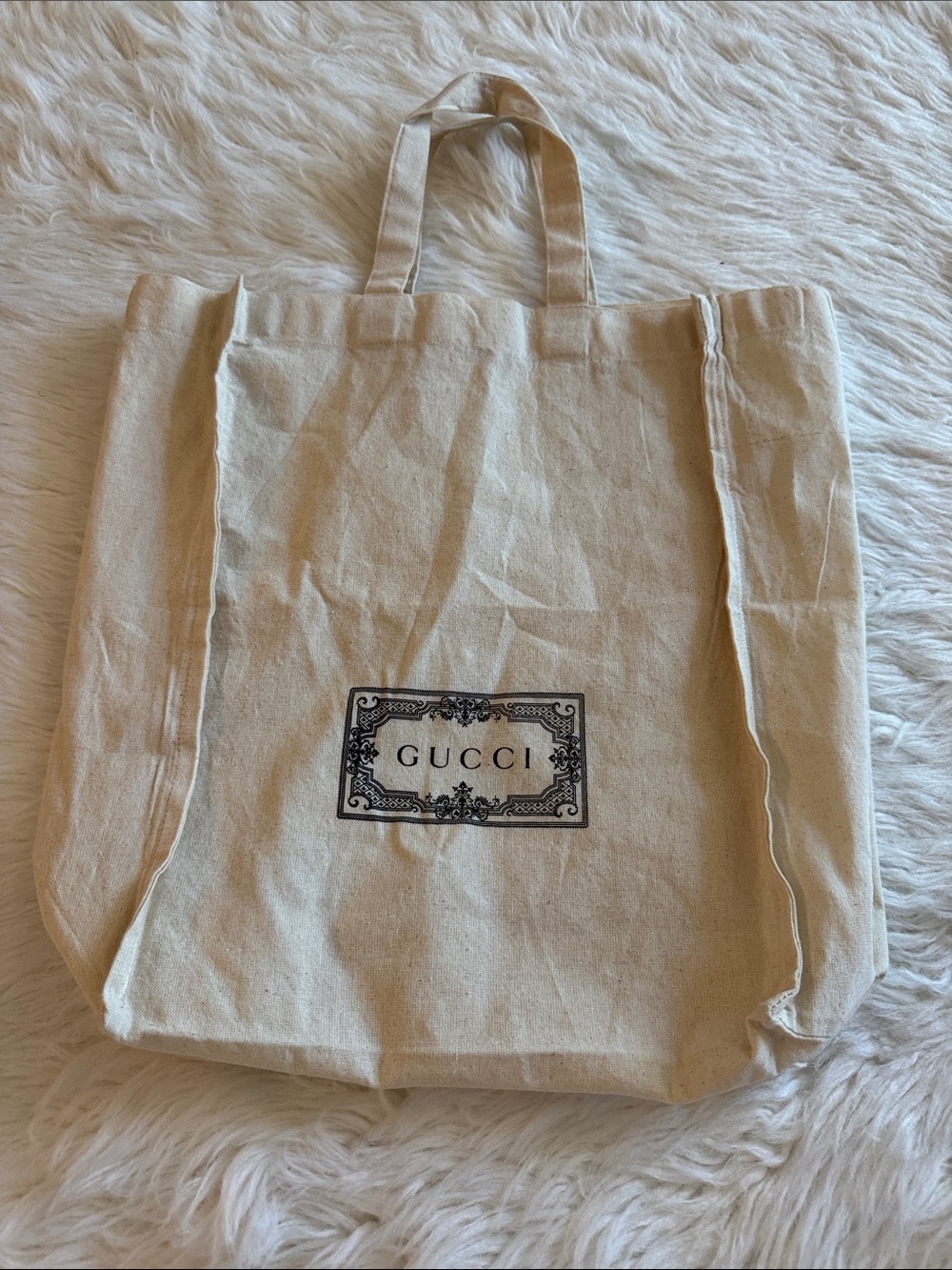 Gucci Cream Canvas Tote with Black Logo Panel